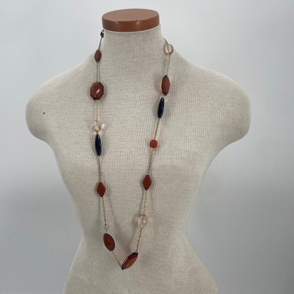 Long beaded gold chain necklace